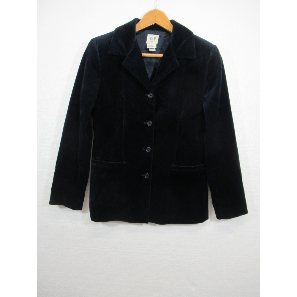 Vintage Y2K GAP Velvet Blazer Jacket Women 4 Blue Lined Pockets
